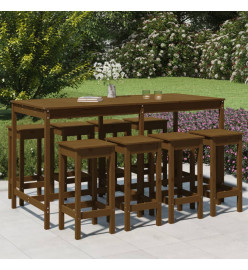 Ensemble de bar de jardin 9 pcs marron miel bois de pin massif