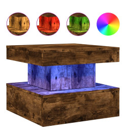 Table basse avec lumières LED chêne fumé 50x50x40 cm