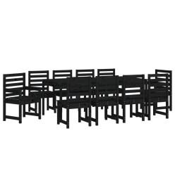 Ensemble à dîner de jardin 11 pcs noir bois massif de pin