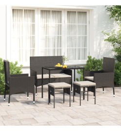 Salon de jardin 6 pcs avec coussins Noir Résine tressée