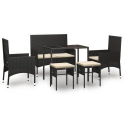 Salon de jardin 6 pcs avec coussins Noir Résine tressée