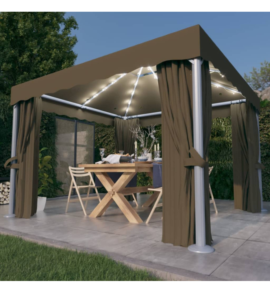 Tonnelle avec rideau et guirlande lumineuse à LED 3x3 m Taupe Tonnelle avec rideau et guirlande lumineuse à LED 3x3 m Taupe