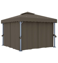 Tonnelle avec rideau et guirlande lumineuse à LED 3x3 m Taupe