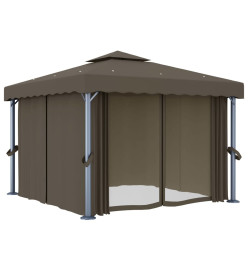 Tonnelle avec rideau et guirlande lumineuse à LED 3x3 m Taupe