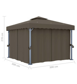 Tonnelle avec rideau et guirlande lumineuse à LED 3x3 m Taupe