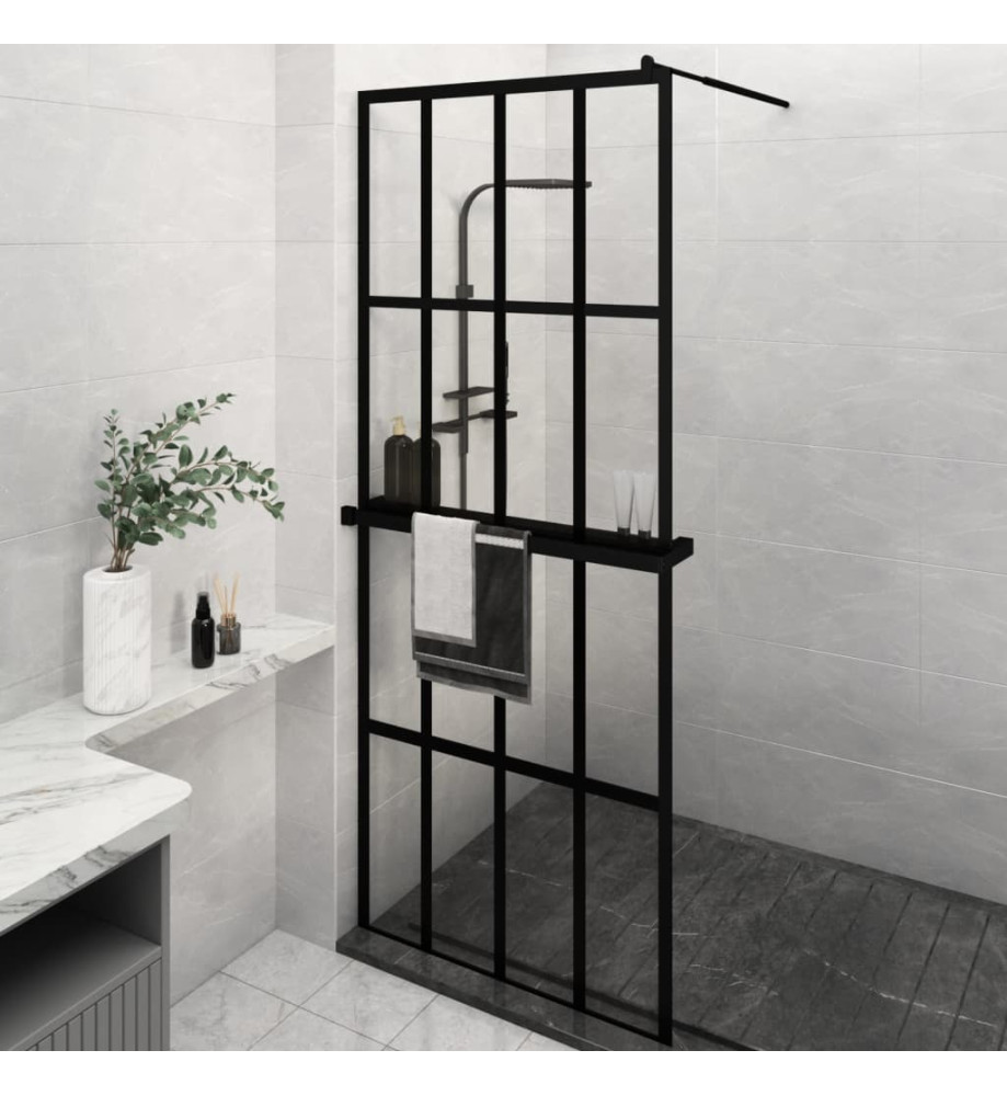 Paroi de douche avec étagère Noir 80x195 cm Verre ESG&Aluminium