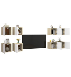 Meubles TV muraux 8 pcs Blanc et chêne sonoma 30,5x30x30 cm