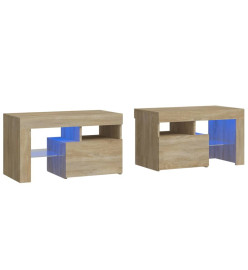 Tables de chevet 2 pcs lumières LED Chêne sonoma 70x36,5x40 cm