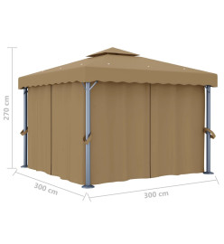 Tonnelle avec rideau 3x3 m Taupe Aluminium