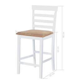 Jeu de table et chaise de bar 3pcs Bois massif Naturel et blanc