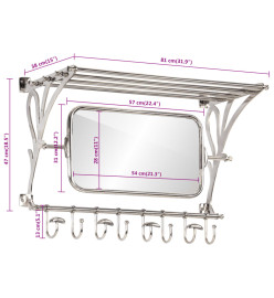 Porte-bagages avec cintres et miroir mural aluminium