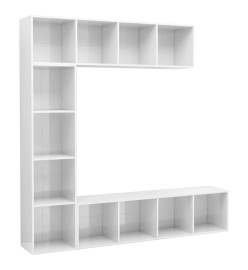 Jeu de bibliothèque/meuble TV 3 pcs Blanc brillant 180x30x180cm