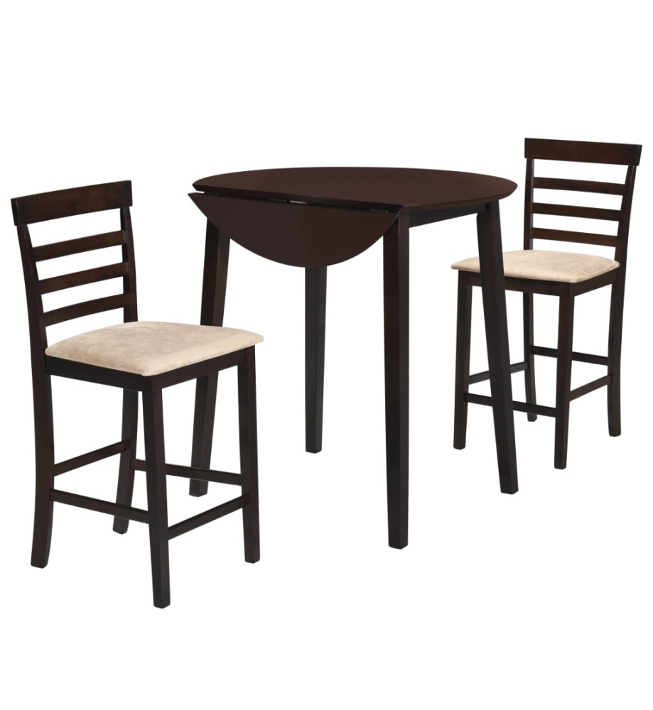 Jeu de table et chaise 3 pcs Bois massif Marron foncé