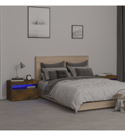 Tables de chevet 2 pcs et lumières LED Chêne fumé 60x35x40 cm