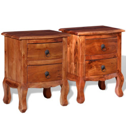 Tables de chevet avec tiroirs 2 pcs Bois d'acacia massif