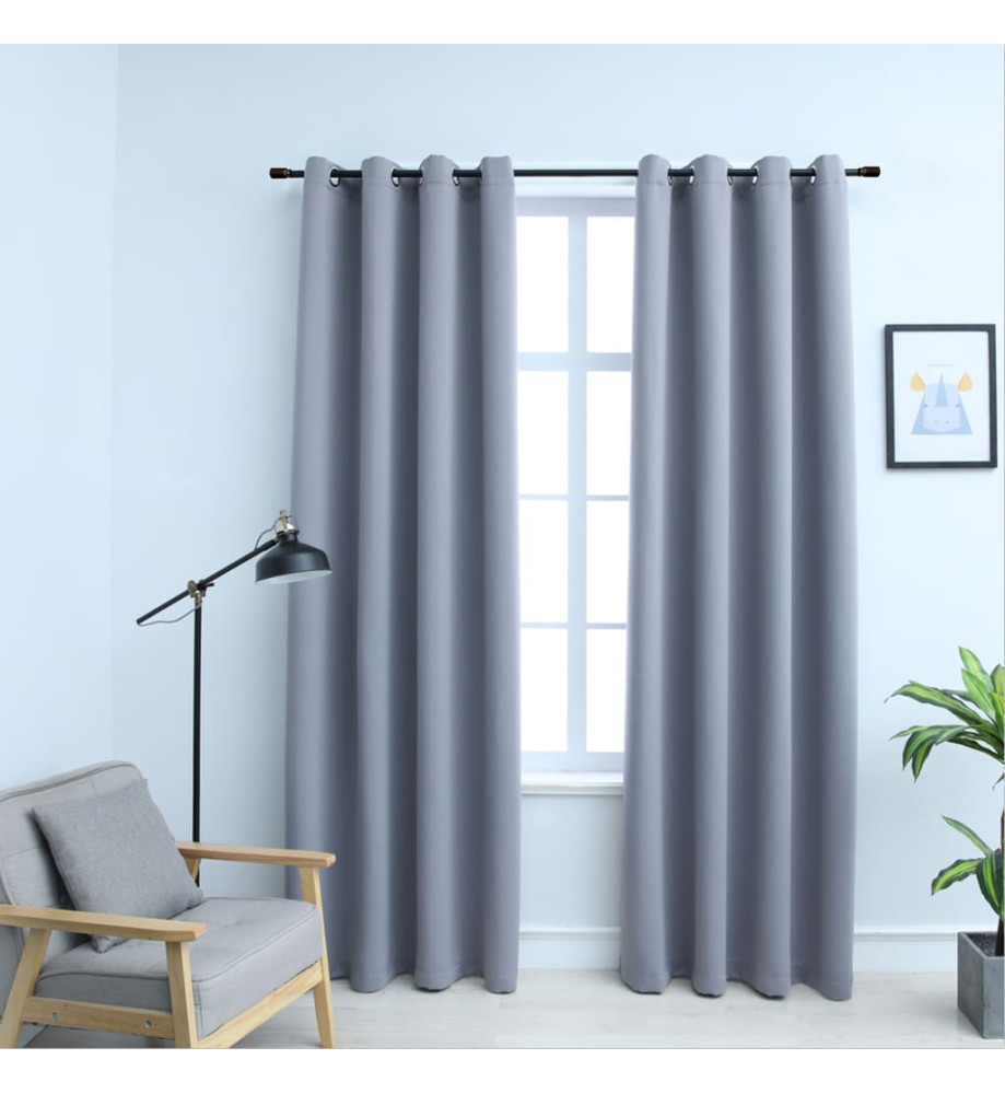 Rideaux occultants avec anneaux en métal 2 pcs Gris 140x175 cm