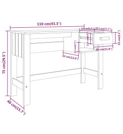 Bureau HAMAR Gris foncé 110x40x75 cm Bois massif de pin