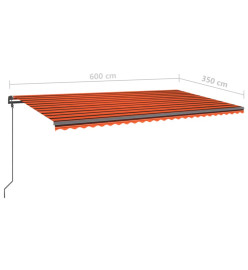 Auvent automatique rétractable et poteaux 6x3,5 m Orange marron