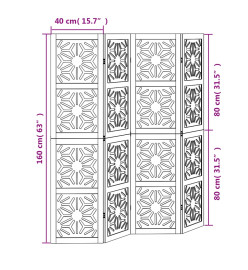 Cloison de séparation 4 panneaux marron noir paulownia massif