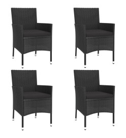 Mobilier à dîner de jardin et coussins 5pcs Noir Résine tressée