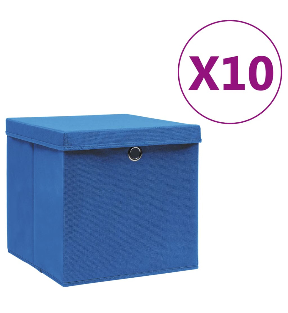 Boîtes de rangement avec couvercles 10 pcs 28x28x28 cm Bleu