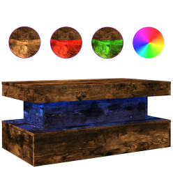 Table basse avec lumières LED chêne fumé 90x50x40 cm