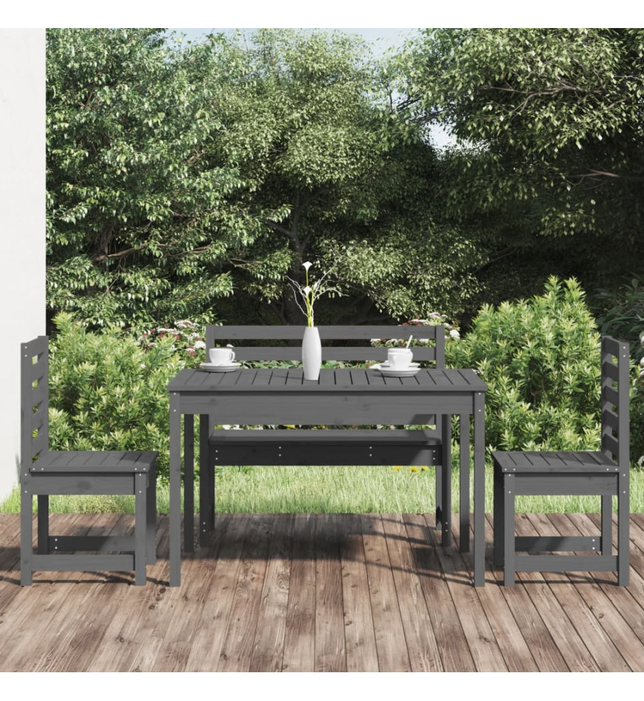 Ensemble à dîner de jardin 4 pcs gris bois massif de pin