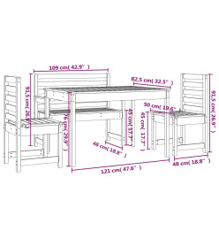 Ensemble à dîner de jardin 4 pcs gris bois massif de pin