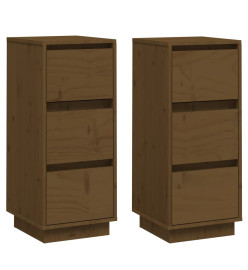 Buffets 2 pcs Marron miel 32x34x75 cm Bois massif de pin