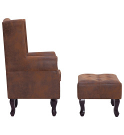 Fauteuil Chesterfield et repose-pieds Marron Similicuir daim