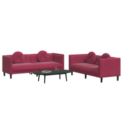 Ensemble de canapés 2 pcs avec coussins rouge bordeaux velours