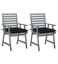 Chaises à dîner d'extérieur 2 pcs avec coussins Acacia massif