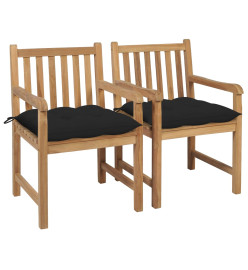 Chaises de jardin 2 pcs avec coussins noir Bois de teck massif