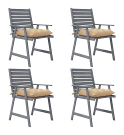 Chaises à dîner d'extérieur avec coussins 4 pcs Acacia massif