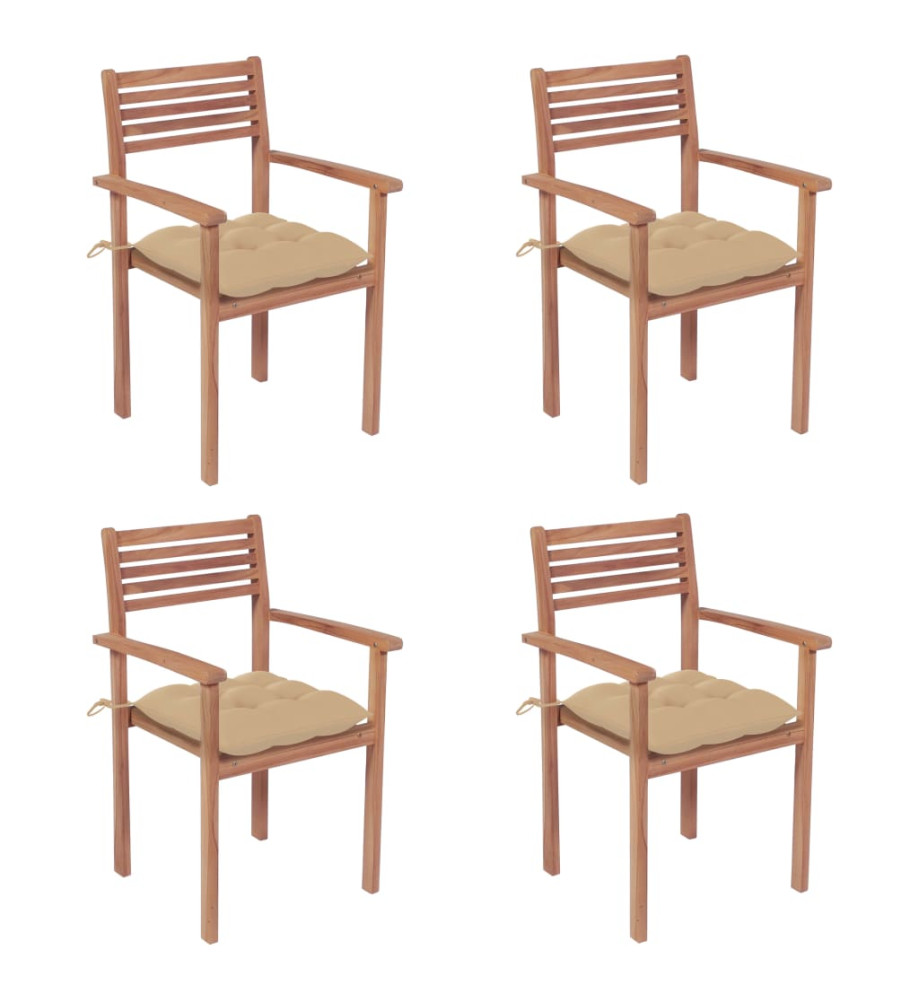 Chaises de jardin 4 pcs avec coussins beige Bois de teck solide Chaises de jardin 4 pcs avec coussins beige Bois de teck solide