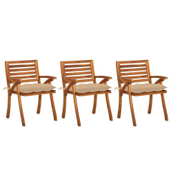 Chaises à dîner de jardin avec coussins 3 pcs Acacia massif