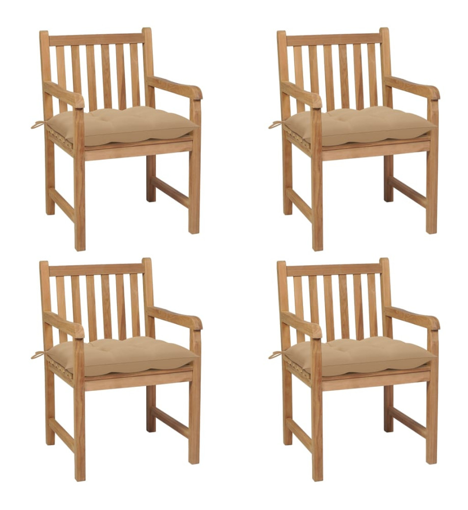 Chaises de jardin 4 pcs avec coussins beige Bois de teck solide Chaises de jardin 4 pcs avec coussins beige Bois de teck solide