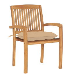 Chaises de jardin empilables avec coussins 8 pcs Teck solide