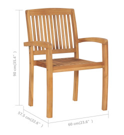 Chaises de jardin empilables avec coussins 8 pcs Teck solide