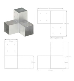 Connecteurs de poteau 4 pcs Forme en Y Métal galvanisé 91x91 mm