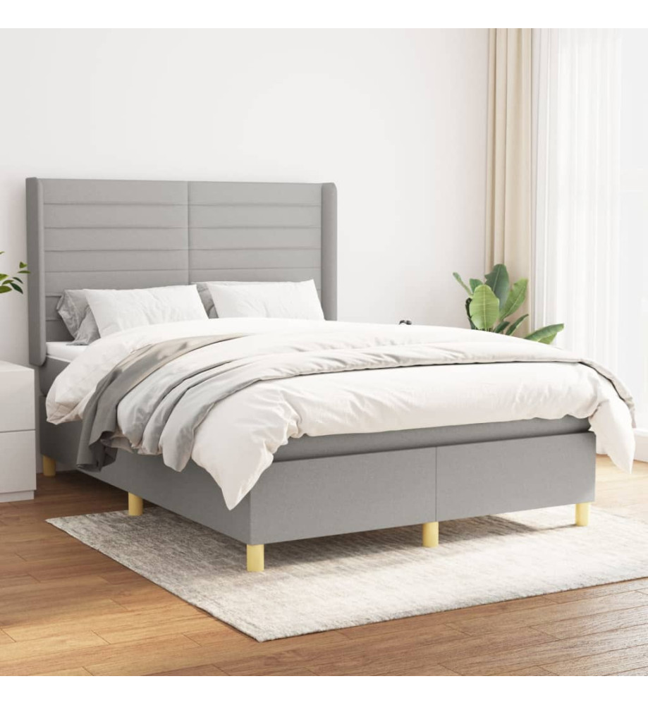 Lit à sommier tapissier avec matelas Gris clair 140x190cm Tissu Lit à sommier tapissier avec matelas Gris clair 140x190cm Tissu