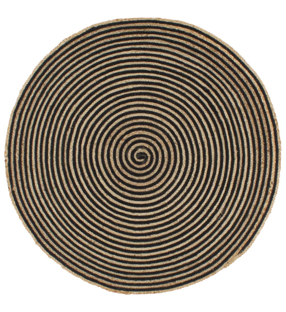 Tapis fait à la main Jute avec design de spirale Noir 90 cm