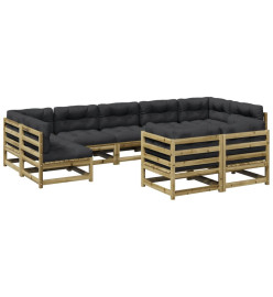 Salon de jardin 9 pcs avec coussins bois de pin imprégné
