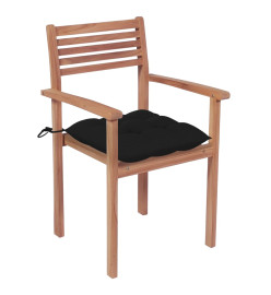 Chaises de jardin 2 pcs avec coussins noir Bois de teck massif