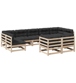 Salon de jardin 9 pcs avec coussins bois de pin massif