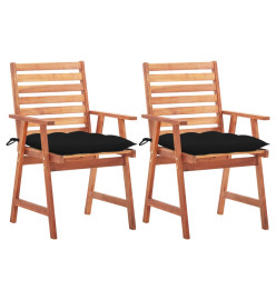 Chaises à dîner d'extérieur 2 pcs avec coussins Acacia massif