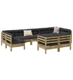 Salon de jardin 9 pcs avec coussins bois de pin imprégné