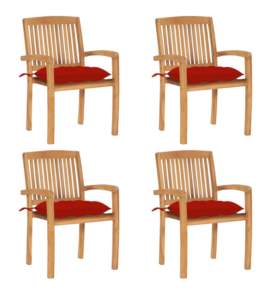 Chaises de jardin empilables avec coussins 4 pcs Teck solide Chaises de jardin empilables avec coussins 4 pcs Teck solide
