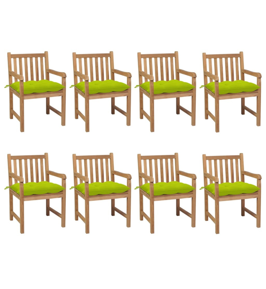 Chaises de jardin 8 pcs avec coussins vert vif Teck solide Chaises de jardin 8 pcs avec coussins vert vif Teck solide