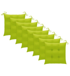 Chaises de jardin 8 pcs avec coussins vert vif Teck solide